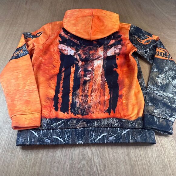 Deer Hunting Camo Orange Hoodie Zip Up Skull Zipper Graphic Hoodie Adult M - Picture 2 of 5